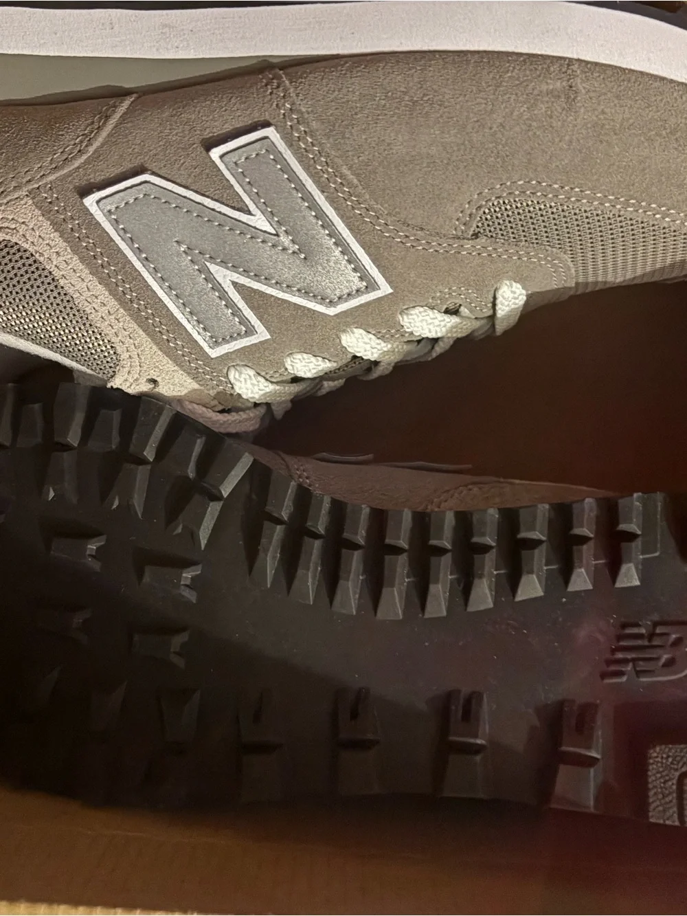 New Balance Taupe and Light Gray Suede Mesh Sneaker
